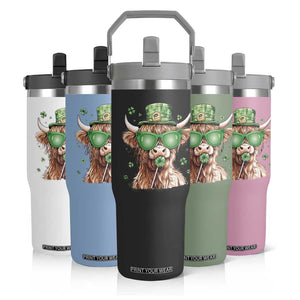 Funny St Patrick's Day Highland Cow Shamrock Flip Straw Tumbler TS11 Print Your Wear