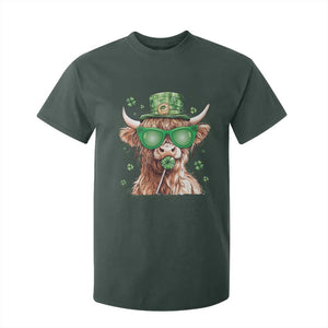Funny St Patrick's Day Highland Cow Shamrock T Shirt For Kid TS11 Dark Forest Green Print Your Wear