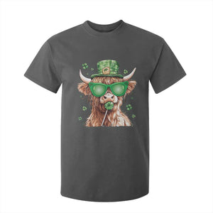 Funny St Patrick's Day Highland Cow Shamrock T Shirt For Kid TS11 Dark Heather Print Your Wear