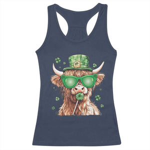 Funny St Patrick's Day Highland Cow Shamrock Racerback Tank Top TS11 Navy Print Your Wear