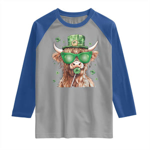 Funny St Patrick's Day Highland Cow Shamrock Raglan Shirt TS11 Sport Gray Royal Print Your Wear