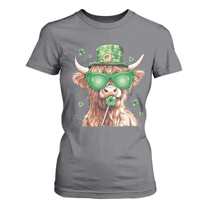 Funny St Patrick's Day Highland Cow Shamrock T Shirt For Women TS11 Charcoal Print Your Wear