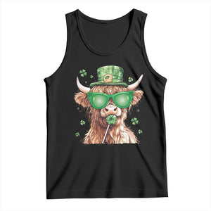 Funny St Patrick's Day Highland Cow Shamrock Tank Top TS11 Black Print Your Wear