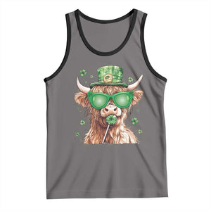 Funny St Patrick's Day Highland Cow Shamrock Tank Top TS11 Deep Heather Black Print Your Wear
