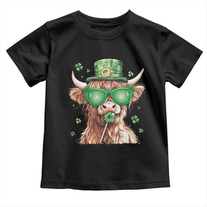 Funny St Patrick's Day Highland Cow Shamrock Toddler T Shirt TS11 Black Print Your Wear