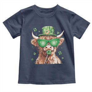 Funny St Patrick's Day Highland Cow Shamrock Toddler T Shirt TS11 Navy Print Your Wear