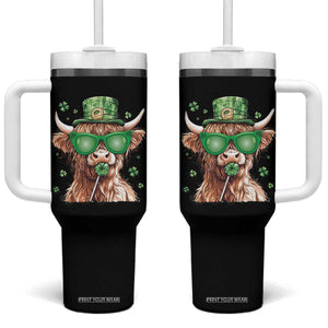 Funny St Patrick's Day Highland Cow Shamrock Tumbler With Handle TS11 One Size: 40 oz Black Print Your Wear
