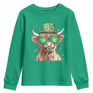 Funny St Patrick's Day Highland Cow Shamrock Youth Sweatshirt TS11 Irish Green Print Your Wear