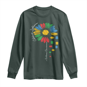 Autism Awareness Celebrate Differences Long Sleeve Shirt Sunflower Puzzle Pieces TS11 Dark Forest Green Print Your Wear