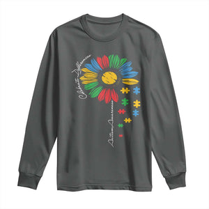 Autism Awareness Celebrate Differences Long Sleeve Shirt Sunflower Puzzle Pieces TS11 Dark Heather Print Your Wear