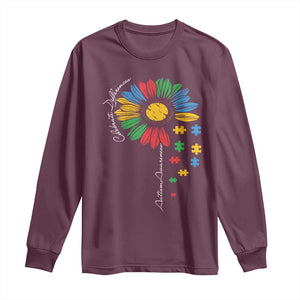 Autism Awareness Celebrate Differences Long Sleeve Shirt Sunflower Puzzle Pieces TS11 Maroon Print Your Wear