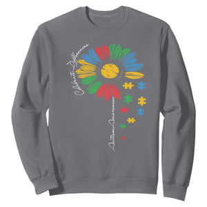 Autism Awareness Celebrate Differences Sweatshirt Sunflower Puzzle Pieces TS11 Charcoal Print Your Wear