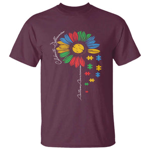Autism Awareness Celebrate Differences T Shirt Sunflower Puzzle Pieces TS11 Maroon Print Your Wear