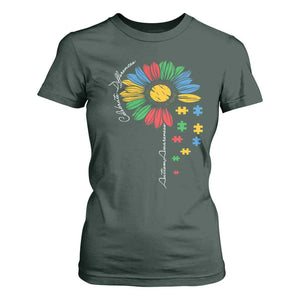 Autism Awareness Celebrate Differences T Shirt For Women Sunflower Puzzle Pieces TS11 Dark Forest Green Print Your Wear