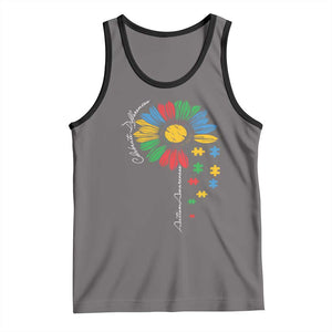 Autism Awareness Celebrate Differences Tank Top Sunflower Puzzle Pieces TS11 Deep Heather Black Print Your Wear