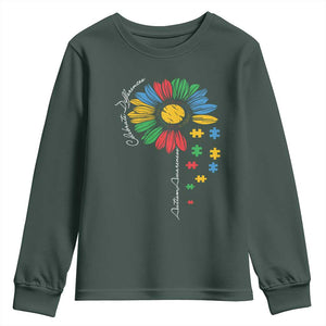 Autism Awareness Celebrate Differences Youth Sweatshirt Sunflower Puzzle Pieces TS11 Dark Forest Green Print Your Wear