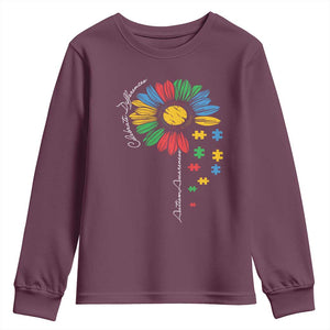 Autism Awareness Celebrate Differences Youth Sweatshirt Sunflower Puzzle Pieces TS11 Maroon Print Your Wear