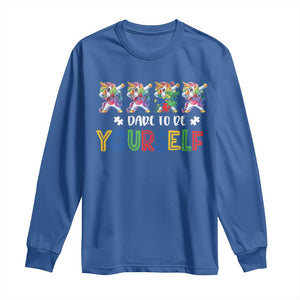 Funny Autism Awareness Dare To Be Yourself Long Sleeve Shirt Dabbing Unicorn TS11 Royal Blue Print Your Wear