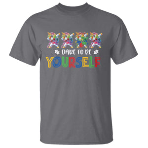 Funny Autism Awareness Dare To Be Yourself T Shirt Dabbing Unicorn TS11 Charcoal Print Your Wear