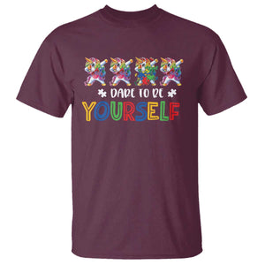 Funny Autism Awareness Dare To Be Yourself T Shirt Dabbing Unicorn TS11 Maroon Print Your Wear