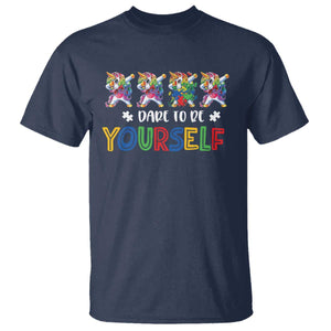 Funny Autism Awareness Dare To Be Yourself T Shirt Dabbing Unicorn TS11 Navy Print Your Wear