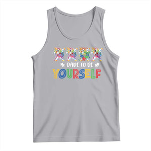 Funny Autism Awareness Dare To Be Yourself Tank Top Dabbing Unicorn TS11 Athletic Heather Print Your Wear