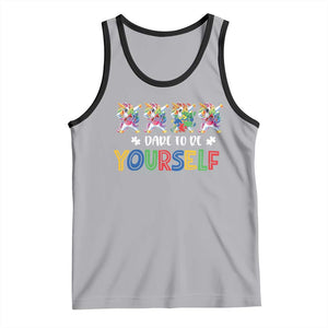 Funny Autism Awareness Dare To Be Yourself Tank Top Dabbing Unicorn TS11 Athletic Heather Black Print Your Wear
