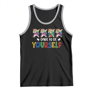 Funny Autism Awareness Dare To Be Yourself Tank Top Dabbing Unicorn TS11 Black Athletic Heather Print Your Wear