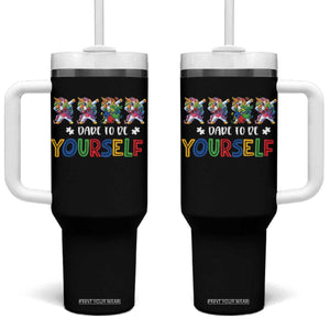 Funny Autism Awareness Dare To Be Yourself Tumbler With Handle Dabbing Unicorn TS11 One Size: 40 oz Black Print Your Wear