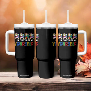Funny Autism Awareness Dare To Be Yourself Tumbler With Handle Dabbing Unicorn TS11 Print Your Wear