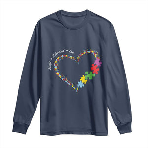 Autism Awareness Accept Understand Love Long Sleeve Shirt Love Heart Puzzle Pieces TS11 Navy Print Your Wear