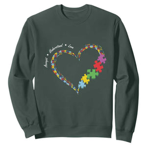Autism Awareness Accept Understand Love Sweatshirt Love Heart Puzzle Pieces TS11 Dark Forest Green Print Your Wear