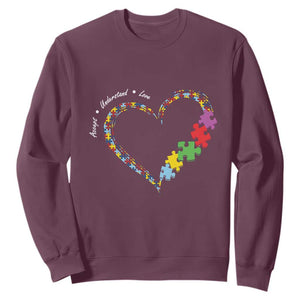 Autism Awareness Accept Understand Love Sweatshirt Love Heart Puzzle Pieces TS11 Maroon Print Your Wear