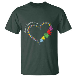 Autism Awareness Accept Understand Love T Shirt Love Heart Puzzle Pieces TS11 Dark Forest Green Print Your Wear
