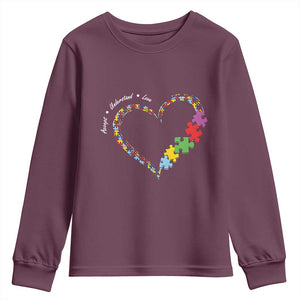 Autism Awareness Accept Understand Love Youth Sweatshirt Love Heart Puzzle Pieces TS11 Maroon Print Your Wear