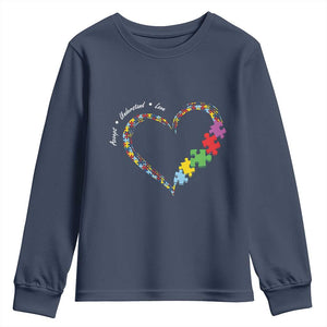 Autism Awareness Accept Understand Love Youth Sweatshirt Love Heart Puzzle Pieces TS11 Navy Print Your Wear