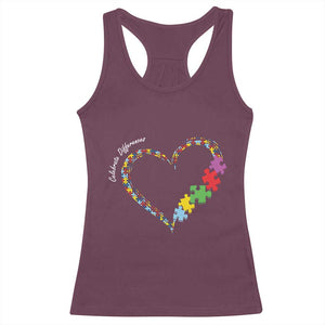 Autism Awareness Celebrate Differences Racerback Tank Top Love Heart Puzzle Pieces TS11 Maroon Print Your Wear