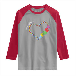 Autism Awareness Celebrate Differences Raglan Shirt Love Heart Puzzle Pieces TS11 Sport Gray Red Print Your Wear