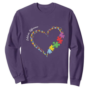 Autism Awareness Celebrate Differences Sweatshirt Love Heart Puzzle Pieces TS11 Purple Print Your Wear