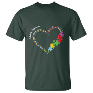 Autism Awareness Celebrate Differences T Shirt Love Heart Puzzle Pieces TS11 Dark Forest Green Print Your Wear