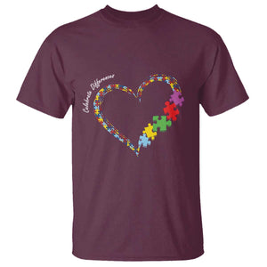 Autism Awareness Celebrate Differences T Shirt Love Heart Puzzle Pieces TS11 Maroon Print Your Wear