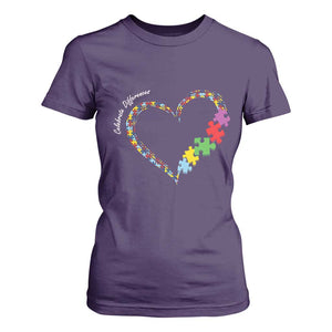 Autism Awareness Celebrate Differences T Shirt For Women Love Heart Puzzle Pieces TS11 Purple Print Your Wear