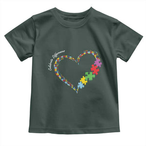 Autism Awareness Celebrate Differences Toddler T Shirt Love Heart Puzzle Pieces TS11 Dark Forest Green Print Your Wear