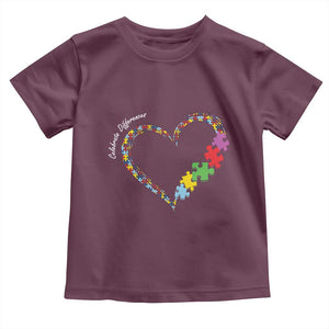 Autism Awareness Celebrate Differences Toddler T Shirt Love Heart Puzzle Pieces TS11 Maroon Print Your Wear
