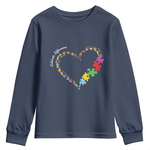 Autism Awareness Celebrate Differences Youth Sweatshirt Love Heart Puzzle Pieces TS11 Navy Print Your Wear
