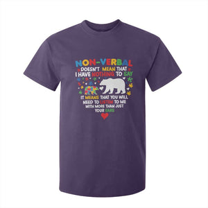 Autism Awareness T Shirt For Kid Non Verbal Doesn't Mean That I Have Nothing To Say Puzzle Bear TS11 Purple Print Your Wear