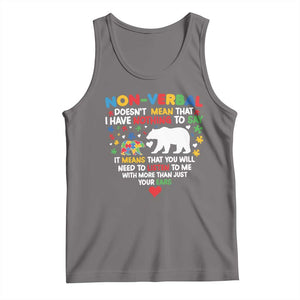 Autism Awareness Tank Top Non Verbal Doesn't Mean That I Have Nothing To Say Puzzle Bear TS11 Deep Heather Print Your Wear