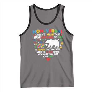 Autism Awareness Tank Top Non Verbal Doesn't Mean That I Have Nothing To Say Puzzle Bear TS11 Deep Heather Black Print Your Wear