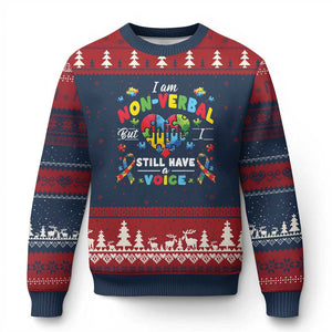 I Am Non Verbal But I Still Have A Voice Autism Awareness Ugly Christmas Sweater Heart Puzzle TS11 Navy Red Print Your Wear