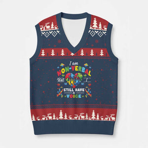 I Am Non Verbal But I Still Have A Voice Autism Awareness V-Neck Knit Sweater Vest Heart Puzzle TS11 Navy Red Print Your Wear